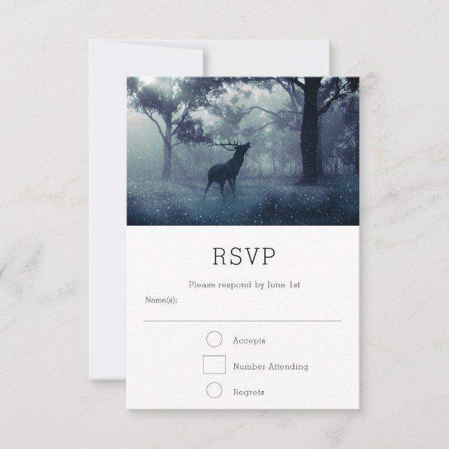 Cartons Réponse Cerf avec Antlers dans le Mariage de Forêt Ombragé (Devant)