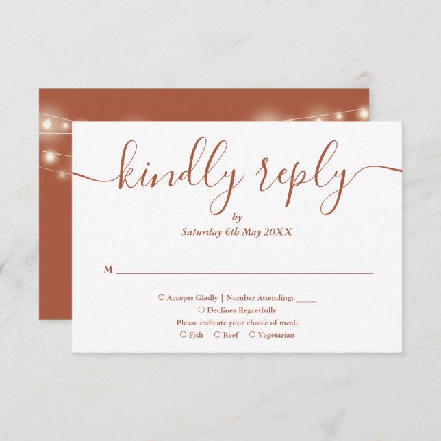 Cartons Réponse Chaîne Lights Terracotta Script Repas Choix (Devant / Derrière)