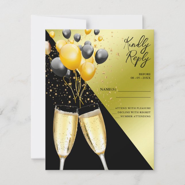 Cartons Réponse Champagne & Ballons 40e anniversaire (Devant)