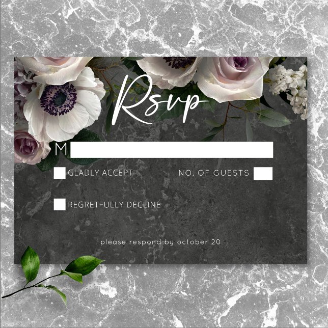 Cartons Réponse Charcoal Grey Élégant Floral Moderne Mariage (Charcoal Gray Elegant Floral Modern Wedding RSVP Card)