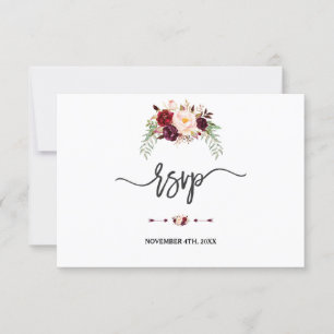 Cartons Réponse Charme Bourgogne Rouge Marsala Floral Calligraphie