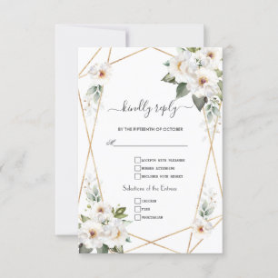 Cartons Réponse Charming Fleurs blanches Rose Mariage or
