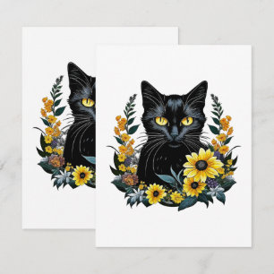 Cartons Réponse chat noir avec des fleurs