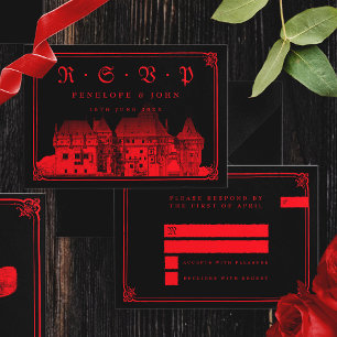 Cartons Réponse Château gothique Vampire Bordure Mariage rouge noi