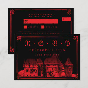 Cartons Réponse Château gothique vampire entrée noir rouge mariage