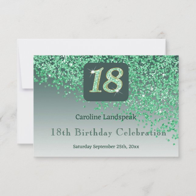 Cartons Réponse Chic 18 Anniversaire Parties scintillant verte RSV (Devant)