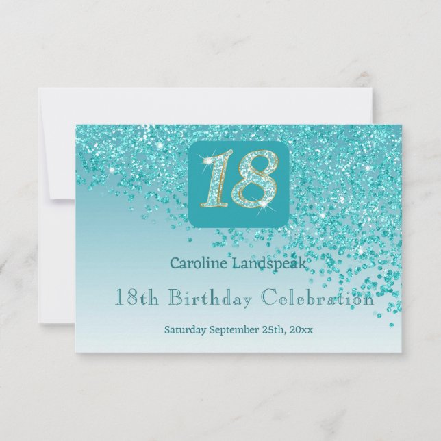 Cartons Réponse Chic 18 Anniversaire Turquoise Parties scintillant (Devant)