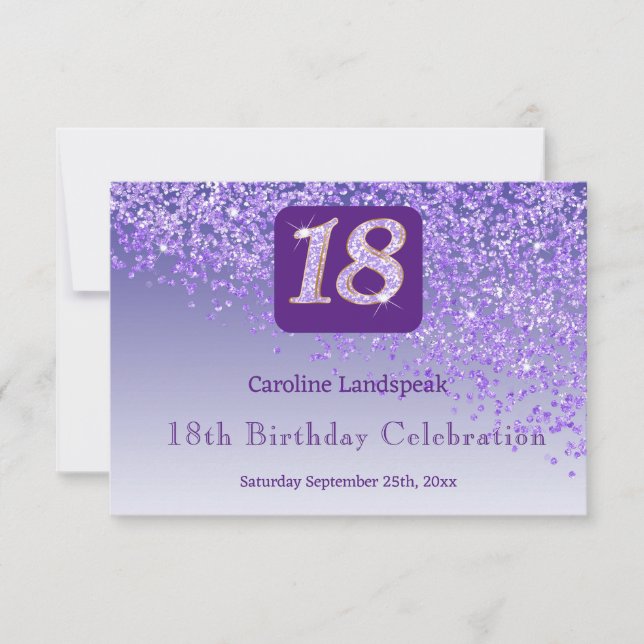 Cartons Réponse Chic 18 Anniversaire Violet Parties scintillant RS (Devant)