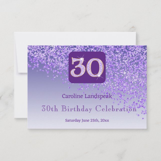Cartons Réponse Chic 30 Anniversaire Parties scintillant violet RS (Devant)
