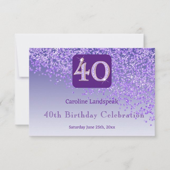 Cartons Réponse Chic 40 Anniversaire Violet Parties scintillant RS (Devant)