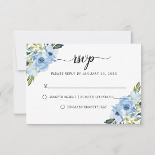 Cartons Réponse Chic Bleu Flore Aquarelle Printemps Mariage
