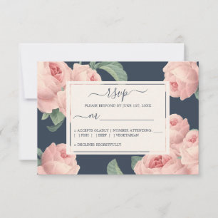 Cartons Réponse Chic bleu foncé Vintage rose rose Mariage