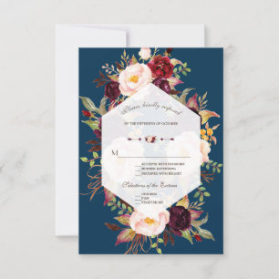 Cartons Réponse Chic Burgundy Floral Géométrique Nuit de noces RSV