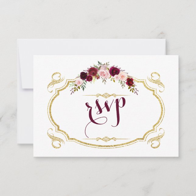 Cartons Réponse Chic Burgundy Marsala Floral Mariage de automne RS (Devant)