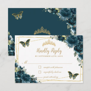 Cartons Réponse Chic Dark Turquoise Floral Butterflies d'or Quince