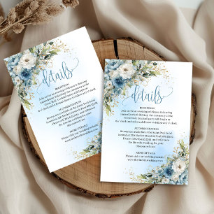 Cartons Réponse Chic Dusty Blue Fleurs Or Détails Mariage Inser