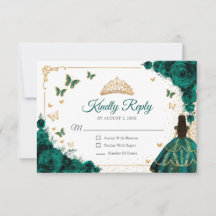 Chic Emerald Green Roses Gold Quinceanera Reply