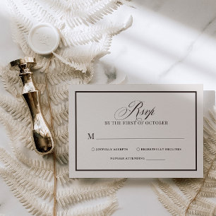 Cartons Réponse Chic ivoire et marron bordure Luxe mariage neutr