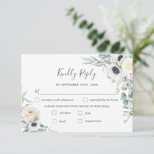 Cartons Réponse Chic ivoire Peony blanc Floral Mariage choix de re (Debout devant)