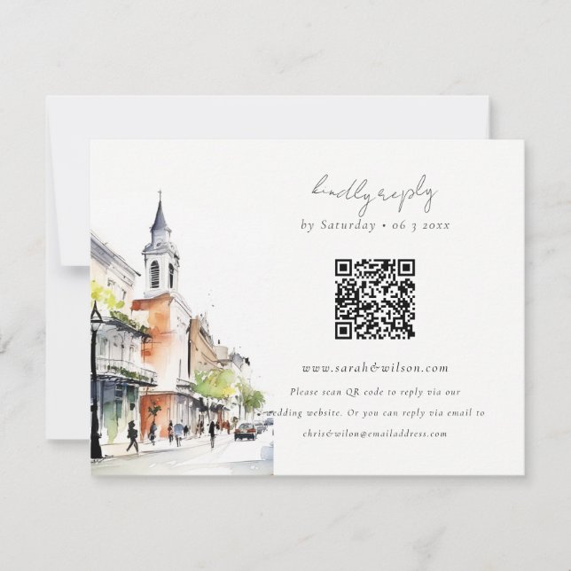 Cartons Réponse Chic New Orleans Louisiana QR Code Mariage (Devant)