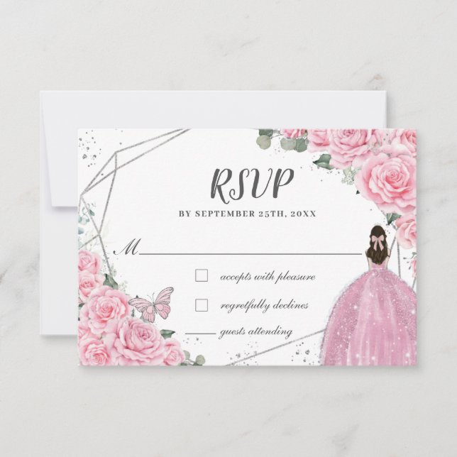 Cartons Réponse Chic rose Floral Roses Argent Quinceañera Princess (Devant)