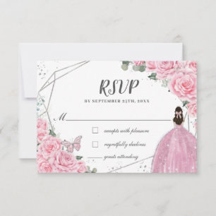 Cartons Réponse Chic rose Floral Roses Argent Quinceañera Princess