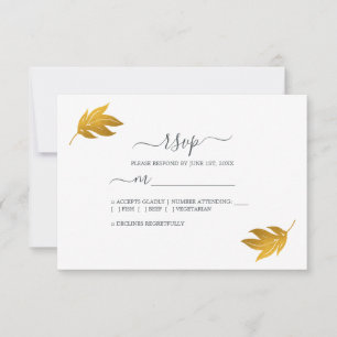 Cartons Réponse Chic Script Gold Leaf Simple Mariage