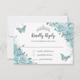 Cartons Réponse Chic Turquoise Bleu Floral Quinceañera Papillons