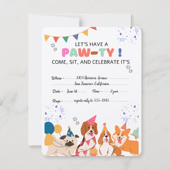 Cartons Réponse Chien chiot Anniversaire Fête Chiot Paw-ty Invitat (Devant)
