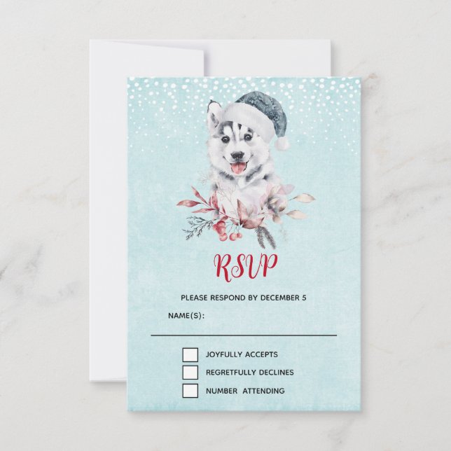Cartons Réponse Chien de Noël Husky dans un chapeau de Père Noël (Devant)