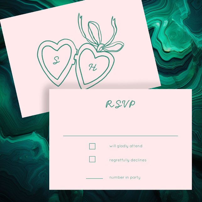 Cartons Réponse Chiffre de serrure de coeur Whimsical Dessin perso (Whimsical Heart Locket Doodle Sketch CUSTOM RSVP Card
)