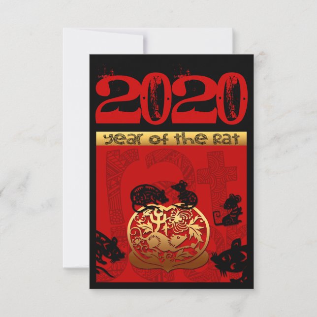 Cartons Réponse Chine du rat mignon Année 2020 Zodiac Anniversaire (Devant)