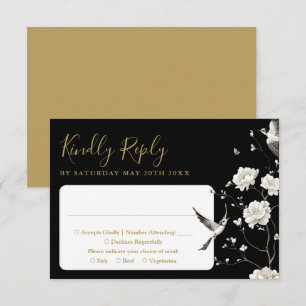 Cartons Réponse Chinoiserie Black Et Gold Jardin Floral Mariage