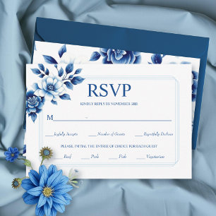 Cartons Réponse Chinoiserie florale bleue et mariage triple fronti