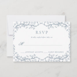 Cartons Réponse Chinoiserie romantique Mariage bleu français