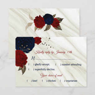 Cartons Réponse choix de repas de fleurs marine et bordeaux