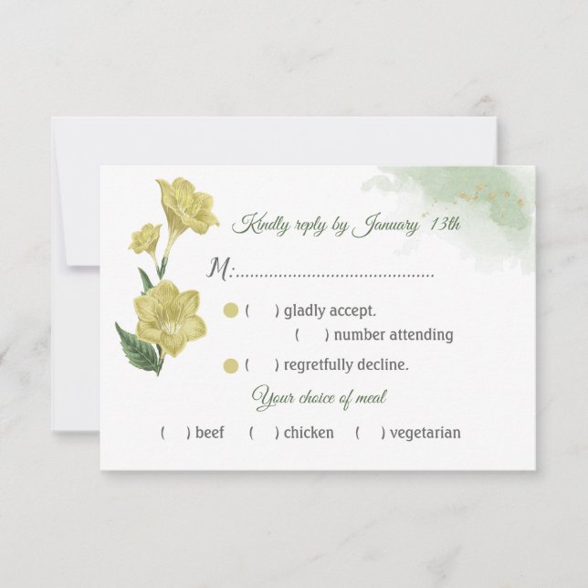 Cartons Réponse choix de repas feuille vert jaune (Devant)