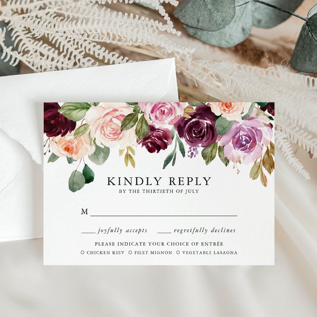 Cartons Réponse Choix de repas rustique rose bordeaux et violet (Créateur téléchargé)