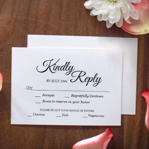 Cartons Réponse Choix de repas simple en calligraphie noir et blan