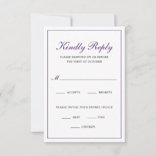 Cartons Réponse Choix de repas traditionnel Mariage royal violet
