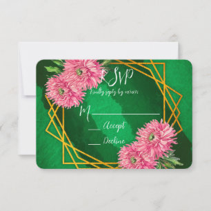 Cartons Réponse Chrysanthèmes rose Mariage géométrique or
