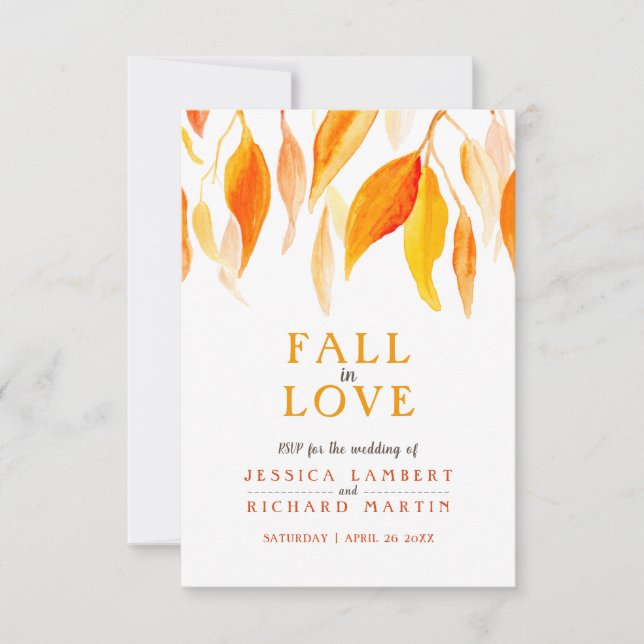 Cartons Réponse Chute amoureuse aquarelle orange rouge mariage de  (Devant)