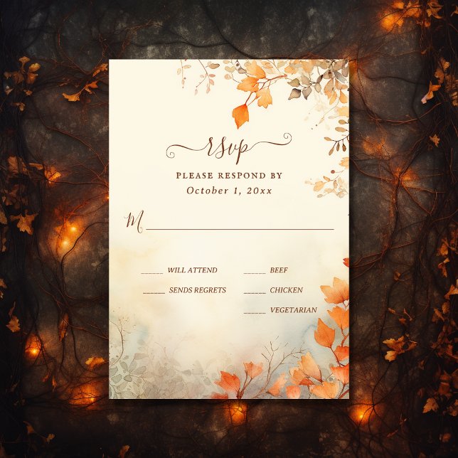 Cartons Réponse Chute en amour Belle automne Feuilles Mariage de a (Front - Fall in Love Beautiful Autumn Leaves Fall Wedding RSVP Card)