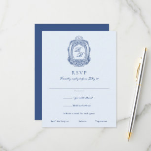 Cartons Réponse Cimier baroque Mariage bleu français