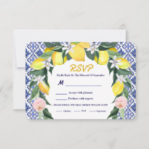 Cartons Réponse Citron bleu italien carrelage Mariage option repas