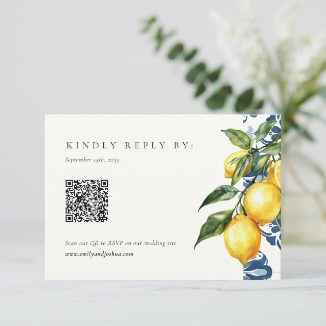 Cartons Réponse Citron Citrus Positano Mariage italien QR Code RSV (Debout devant)