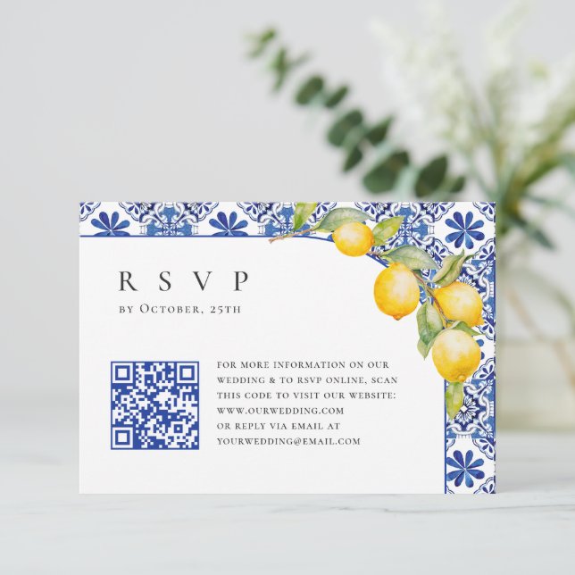 Cartons Réponse Citrons Bleus Mariage QR code (Debout devant)
