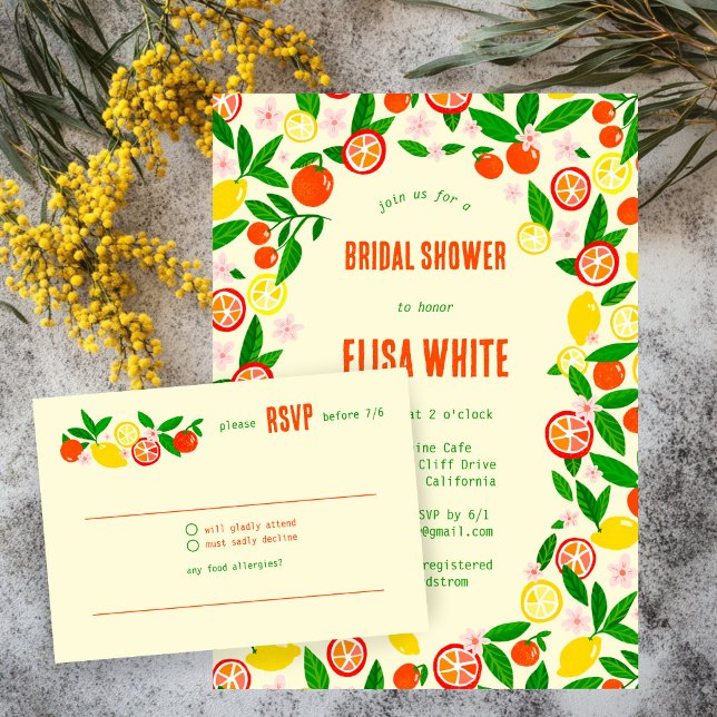 Cartons Réponse Citrus Celebration CUSTOM Summer BRIDAL SHOWER (Citrus Celebration CUSTOM Hand-drawn Summer BRIDAL SHOWER RSVP Card
)