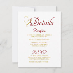 Cartons Réponse Claret Gold Heart Mariage - fiche détaillée