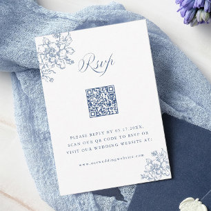 Cartons Réponse Classic Bloom Garden Dusty Blue Mariage QR Code